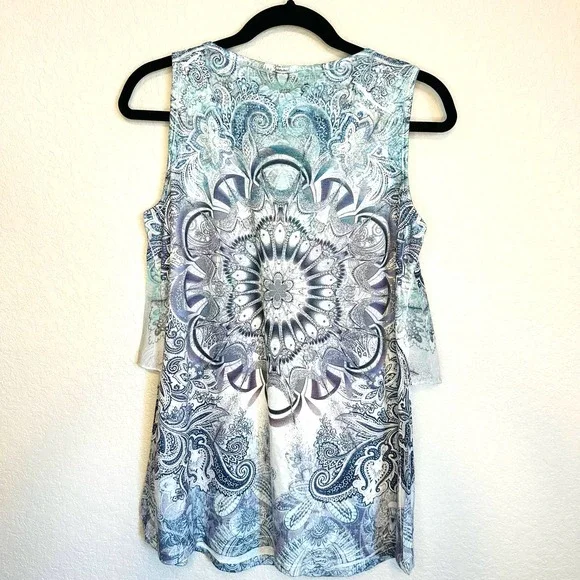 Espresso Women's Blue Purple Scoop Neck Sleeveless Ruffle Tank Tops Size Large - Picture 2 of 4